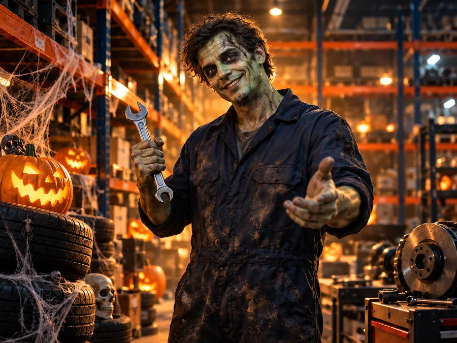 Zombi mec&aacute;nico en un taller de Halloween